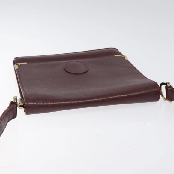 CARTIER Must Line Shoulder Bag Leather Wine Red Gold Auth - Picture 8 of 16